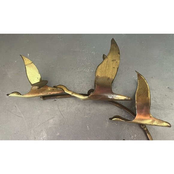 VINTAGE MCM SEAGULLS METAL WALL HANGING BIRDS CANDLE HOLDER BRASS SET OF 2 - Picture 5 of 11